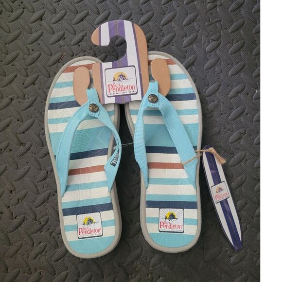 Pendleton Women's Flip Flop‎ Thong Sandals Size 10 Turquoise Teal Western Vaca - Picture 1 of 7